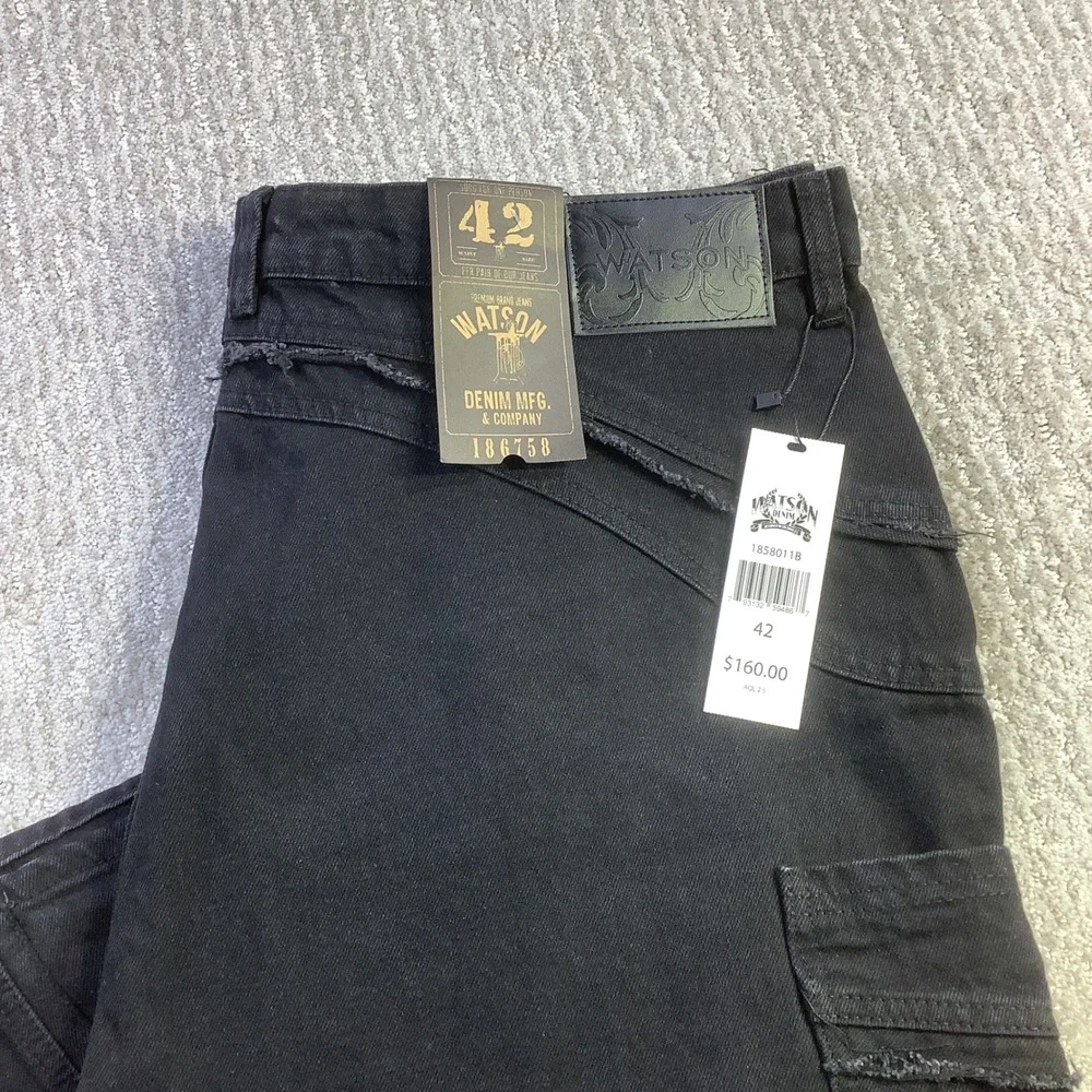 Watson Denim Black‎ Cargo Pants Wide Leg Streetwear Distressed Mens Size 42 NWT